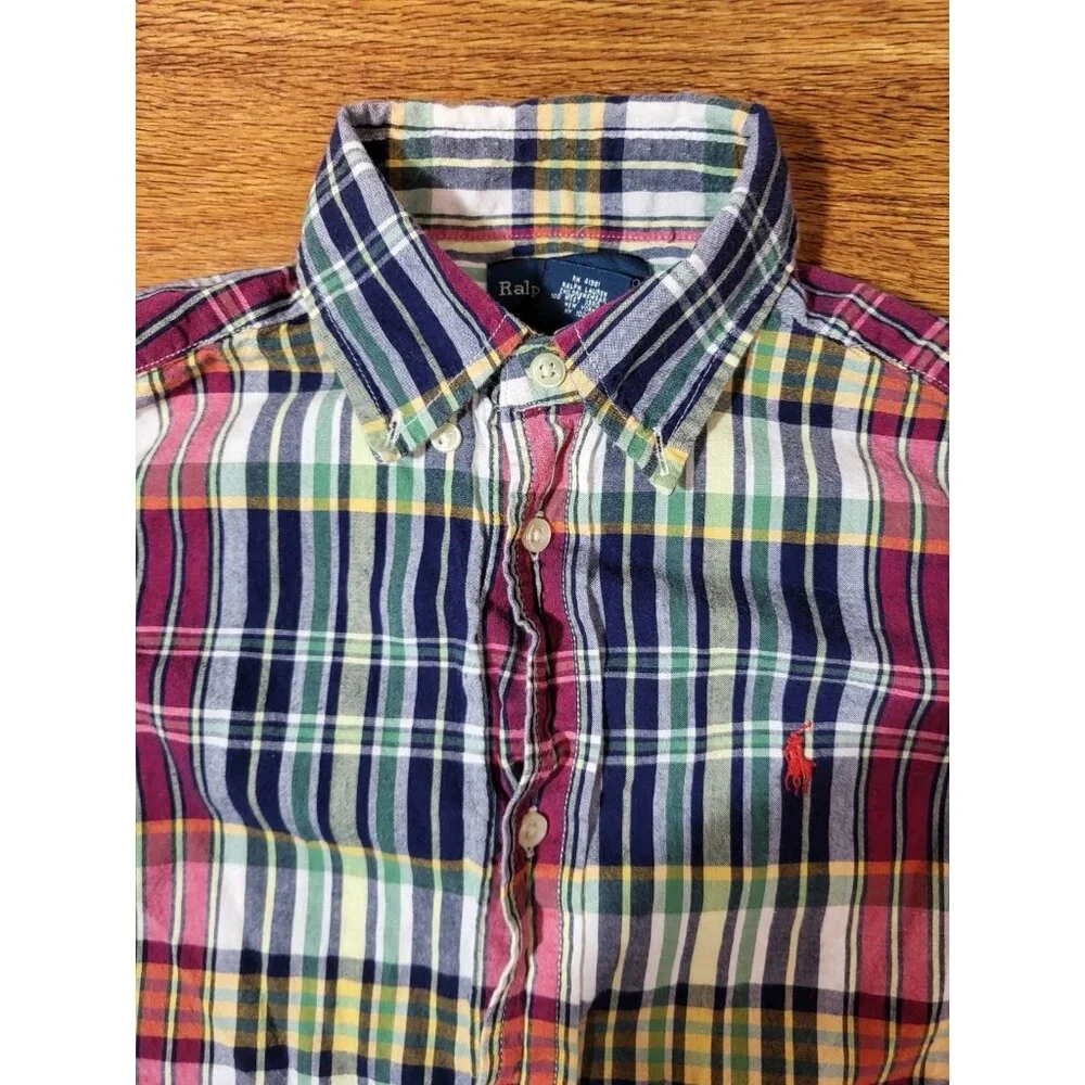 ralph lauren boys button down‎ shirt Size 7 Long Sleeve Plaid